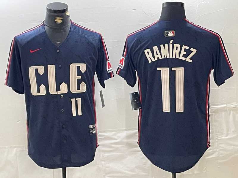 Mens Cleveland Guardians #11 Jose Ramirez Number Navy 2024 City Connect Limited Stitched Jersey